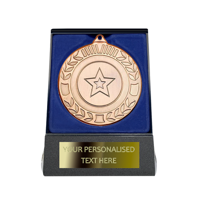Multi-choice Medal in Blue Flipover Box with Engraved Metal Plate