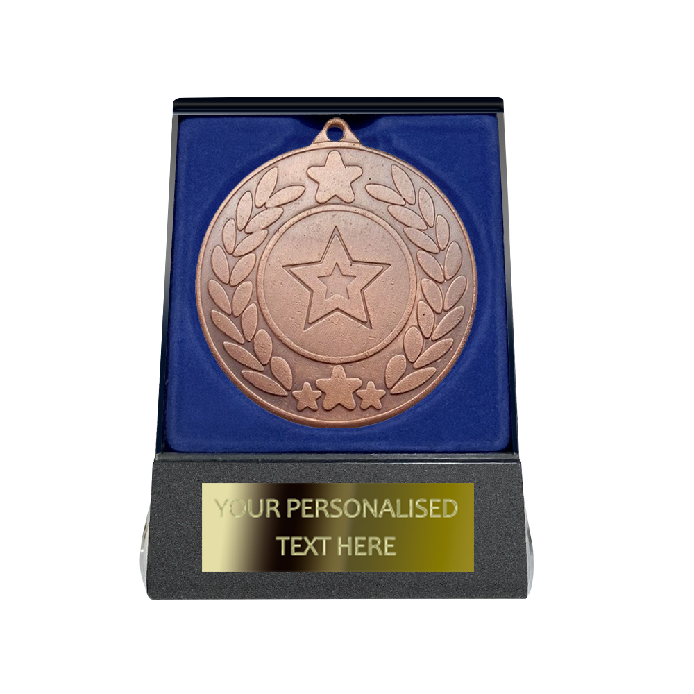 Multi-choice Medal in Blue Flipover Box with Engraved Metal Plate