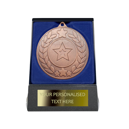 Multi-choice Medal in Blue Flipover Box with Engraved Metal Plate