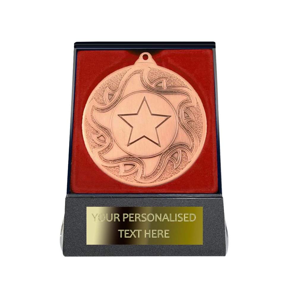 Multi-choice Medal in Red Flipover Box with Engraved Metal Plate