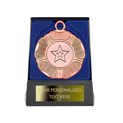 Multi-choice Medal in Blue Flipover Box with Engraved Metal Plate
