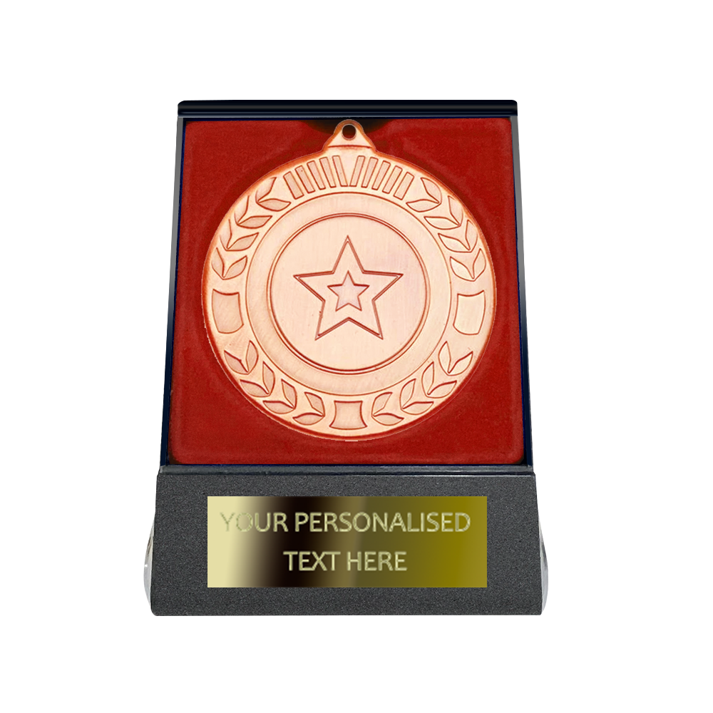 Multi-choice Medal in Red Flipover Box with Engraved Metal Plate