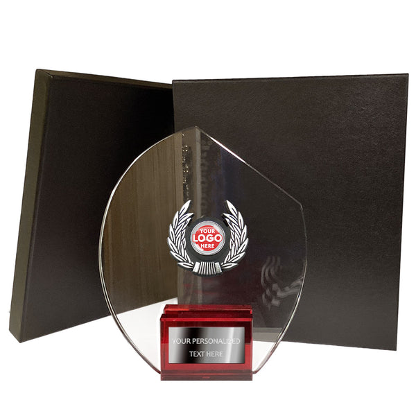Stylish Clear Trimmed Glass Gift/Award on Red Stand (CH600M-RD)