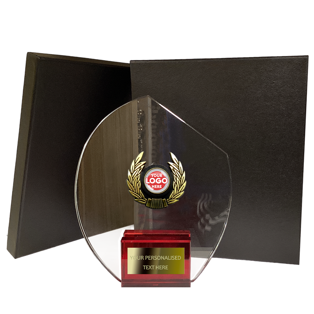 Stylish Clear Trimmed Glass Gift/Award on Red Stand (CH600M-RD)