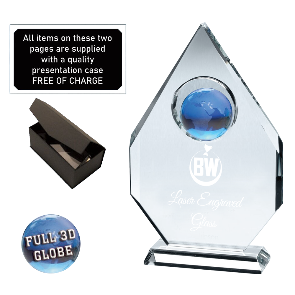Premiere Lasered Glass Award with 3D Blue Globe (JB2050A/B/C)