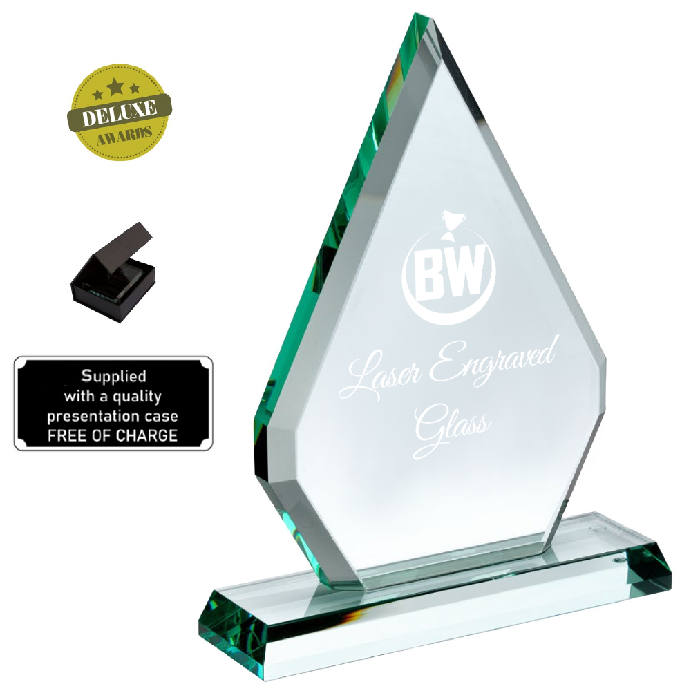 Premium Quality Lasered Triangle Shaped Glass Award (JP03A/B/C) BW Trophies
