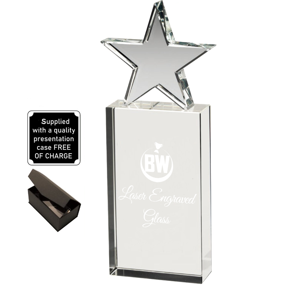 Stylish Lasered Premier Glass Award With Star Element (JB1800A/B/C) BW Trophies