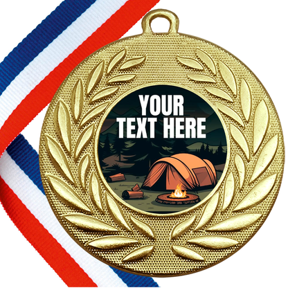 Set of Personalised Camping Wreath Medals On Ribbons