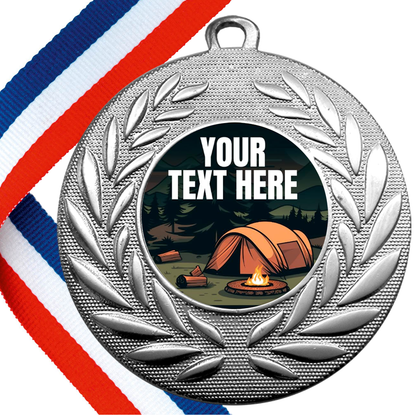 Set of Personalised Camping Wreath Medals On Ribbons