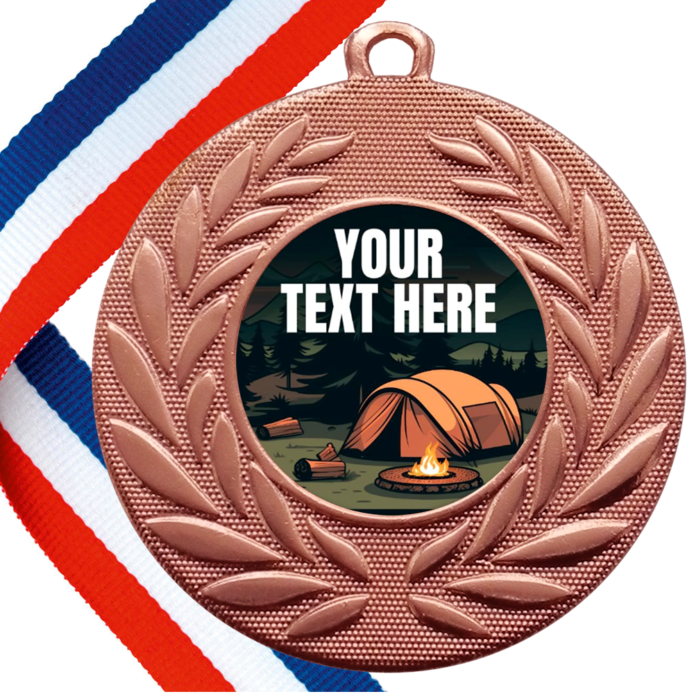 Set of Personalised Camping Wreath Medals On Ribbons