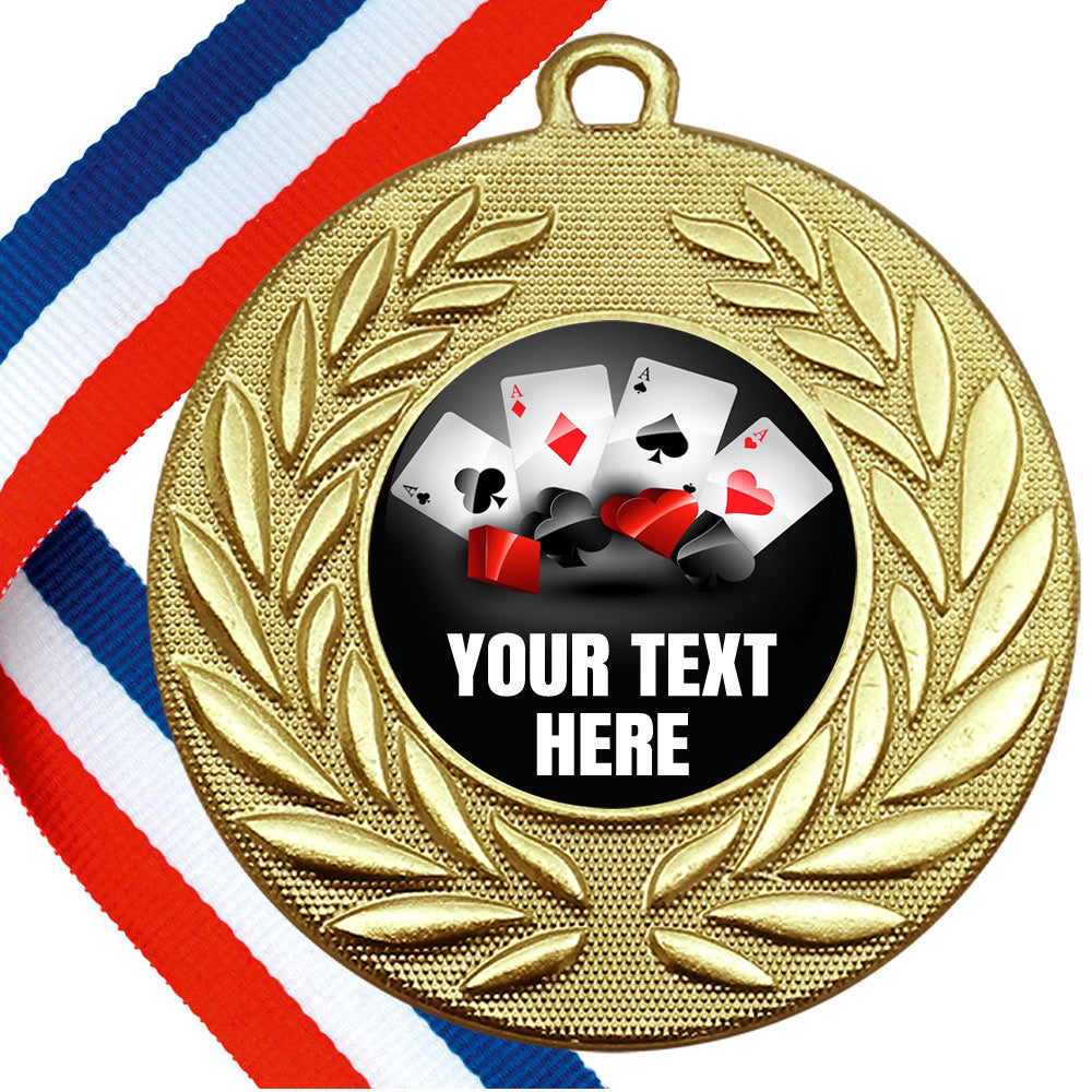 Set of Personalised Cards Wreath Medals On Ribbons BW Trophies