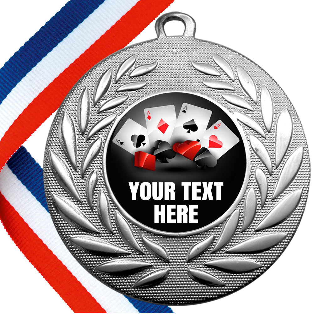 Set of Personalised Cards Wreath Medals On Ribbons BW Trophies