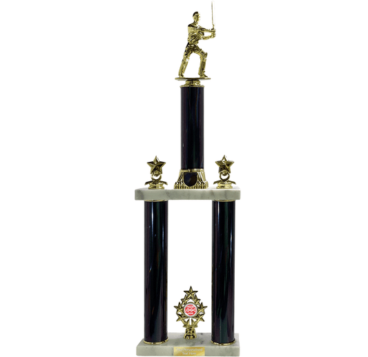Cricket Large Trophy in Red with Golden Batsman