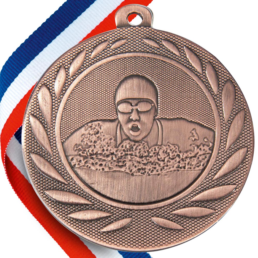 Swimming Embossed Medal on Ribbons