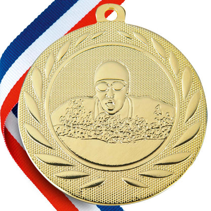 Swimming Embossed Medal on Ribbons