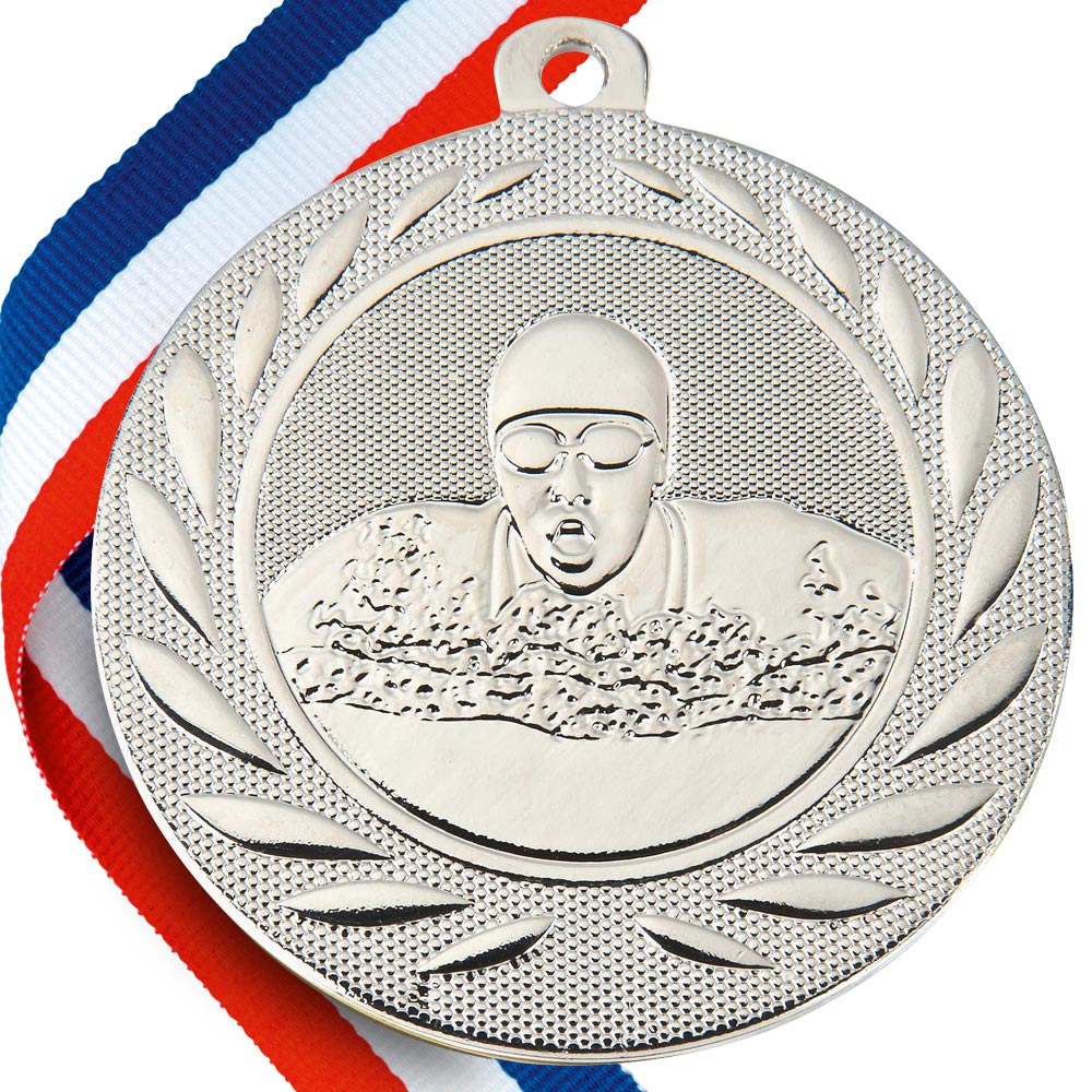 Swimming Embossed Medal on Ribbons