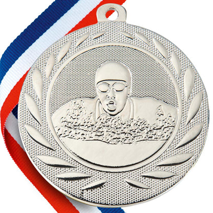 Swimming Embossed Medal on Ribbons
