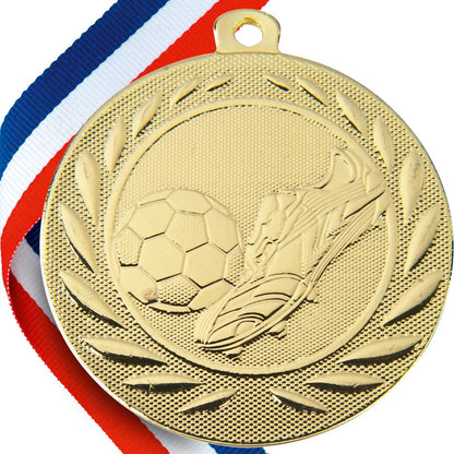Football Boot and Ball Embossed Medal on Ribbons