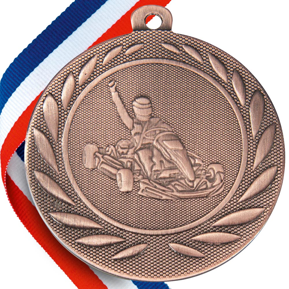Go-Karting Embossed Medal on Ribbons BW Trophies