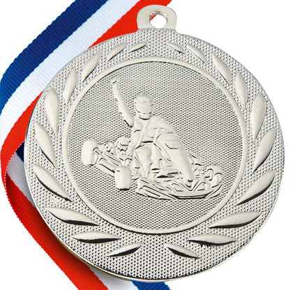 Go-Karting Embossed Medal on Ribbons BW Trophies