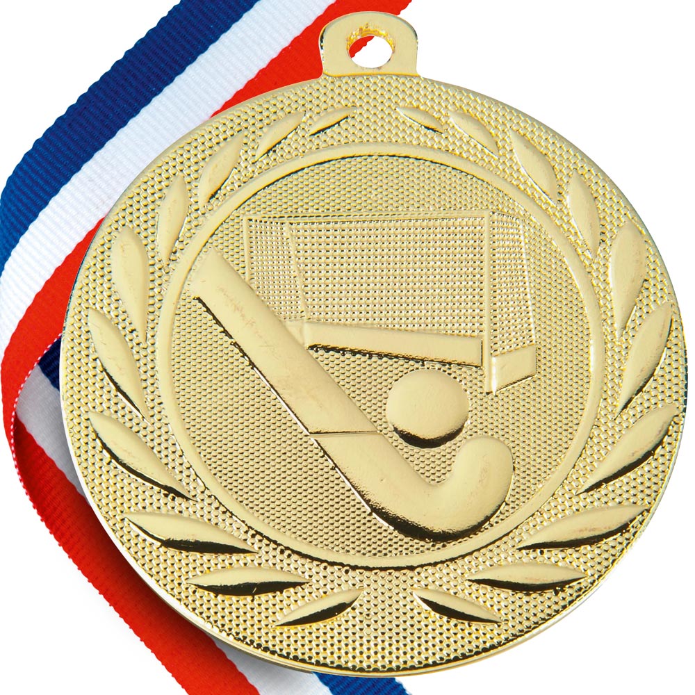 Hockey Embossed Medal on Ribbons