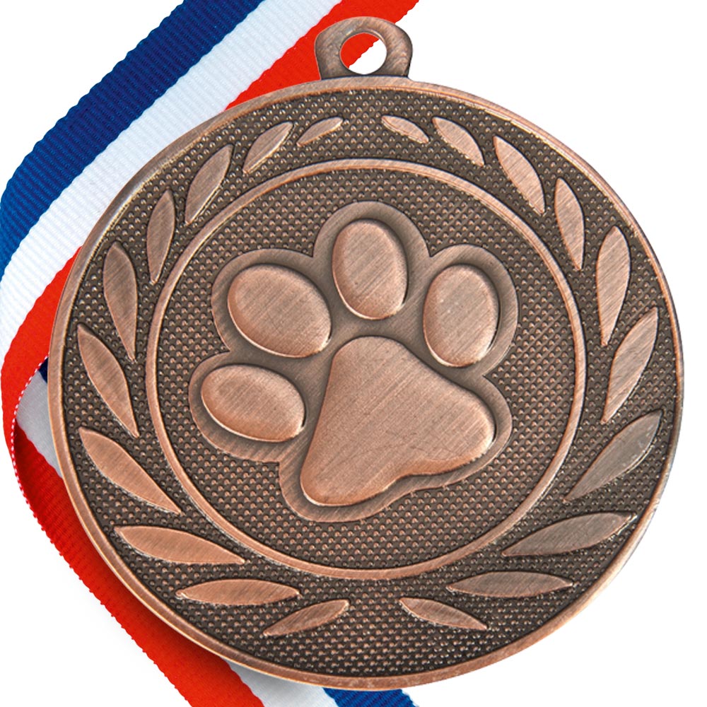 Dog Paw Embossed Medal on Ribbons BW Trophies