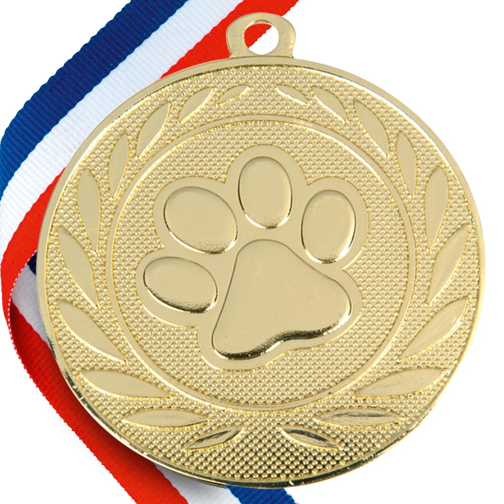 Dog Paw Embossed Medal on Ribbons BW Trophies