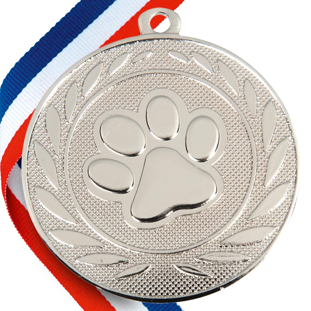 Dog Paw Embossed Medal on Ribbons BW Trophies