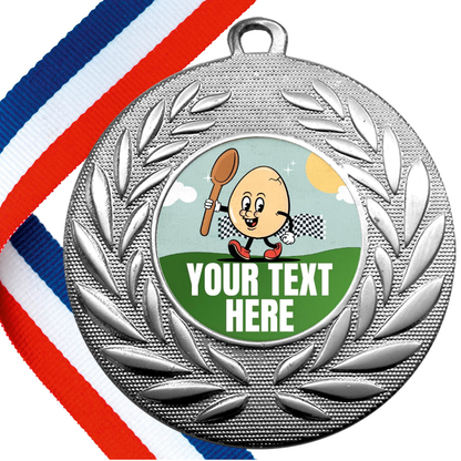 Set of Personalised Egg & Spoon Race Wreath Medals On Ribbons BW Trophies