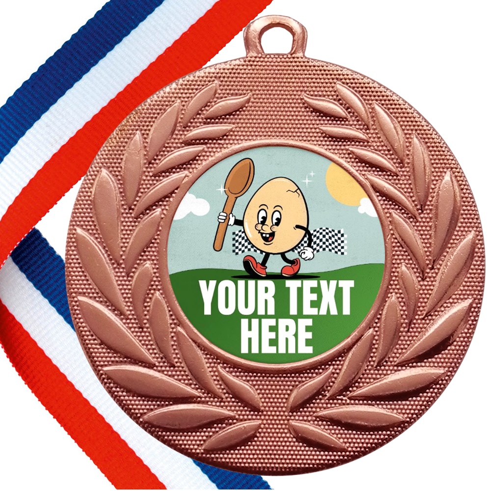 Set of Personalised Egg & Spoon Race Wreath Medals On Ribbons BW Trophies