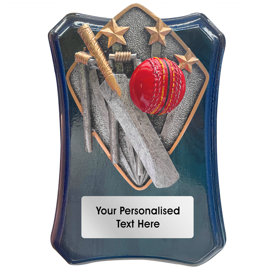 Dark Blue Cricket Wooden Trophy Shield with Diamond Disc Choice (FWP79B)