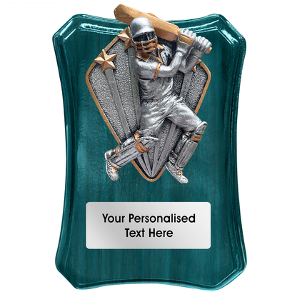 Dark Green Cricket Wooden Trophy Shield with Diamond Disc Choice (FWP79GR) BW Trophies