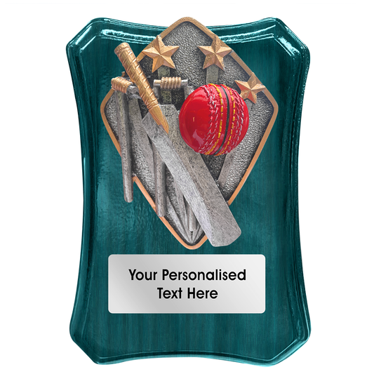 Dark Green Cricket Wooden Trophy Shield with Diamond Disc Choice (FWP79GR)