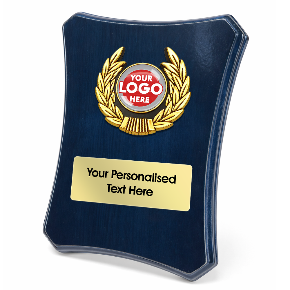 Dark-Blue Wooden Shield Award with Custom Logo Insert (FWP79/80/81B)