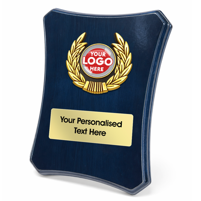 Dark-Blue Wooden Shield Award with Custom Logo Insert (FWP79/80/81B)