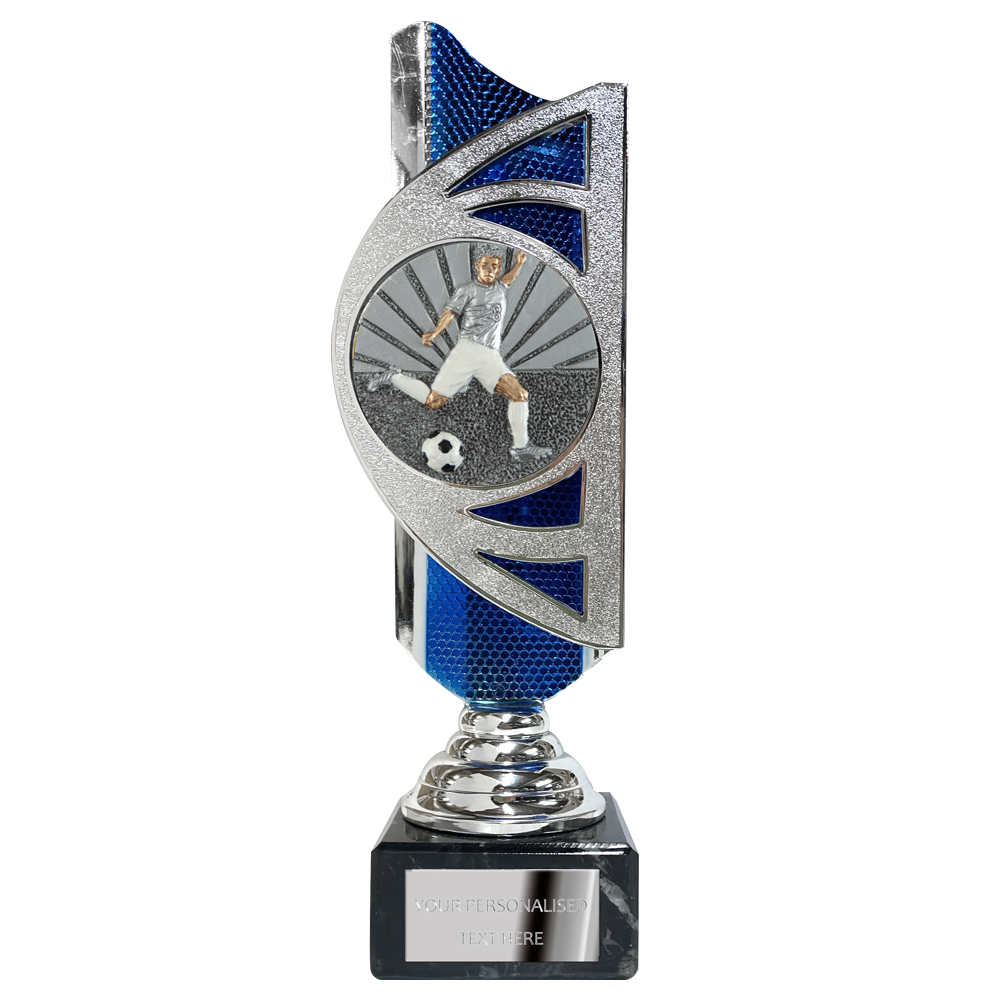 Silver / Blue Award (BS26C) With Embossed Football Design Option BW Trophies