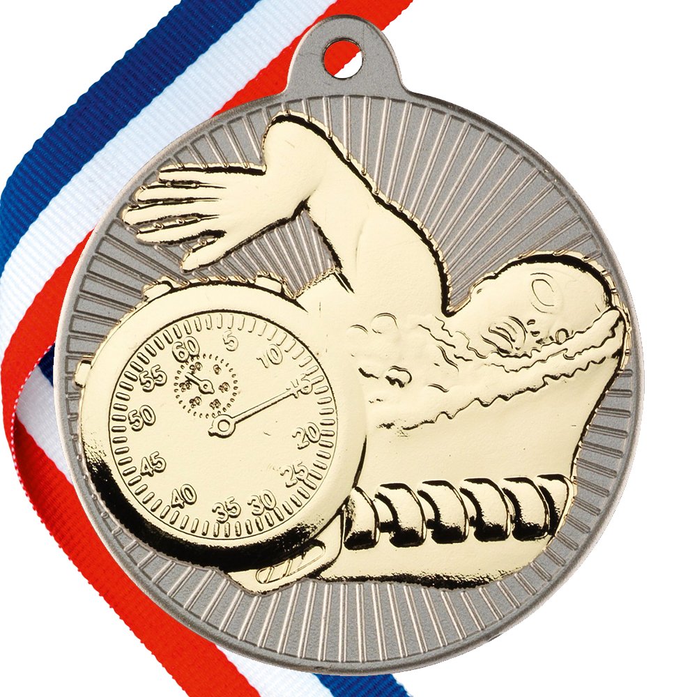 Swimming Embossed Medal on a Ribbon
