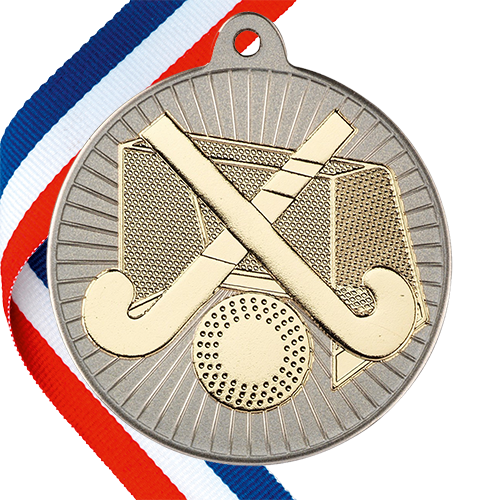 Hockey Embossed Medal on a Ribbon BW Trophies