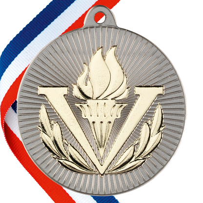 Victory Torch Embossed Medal on a Ribbon BW Trophies