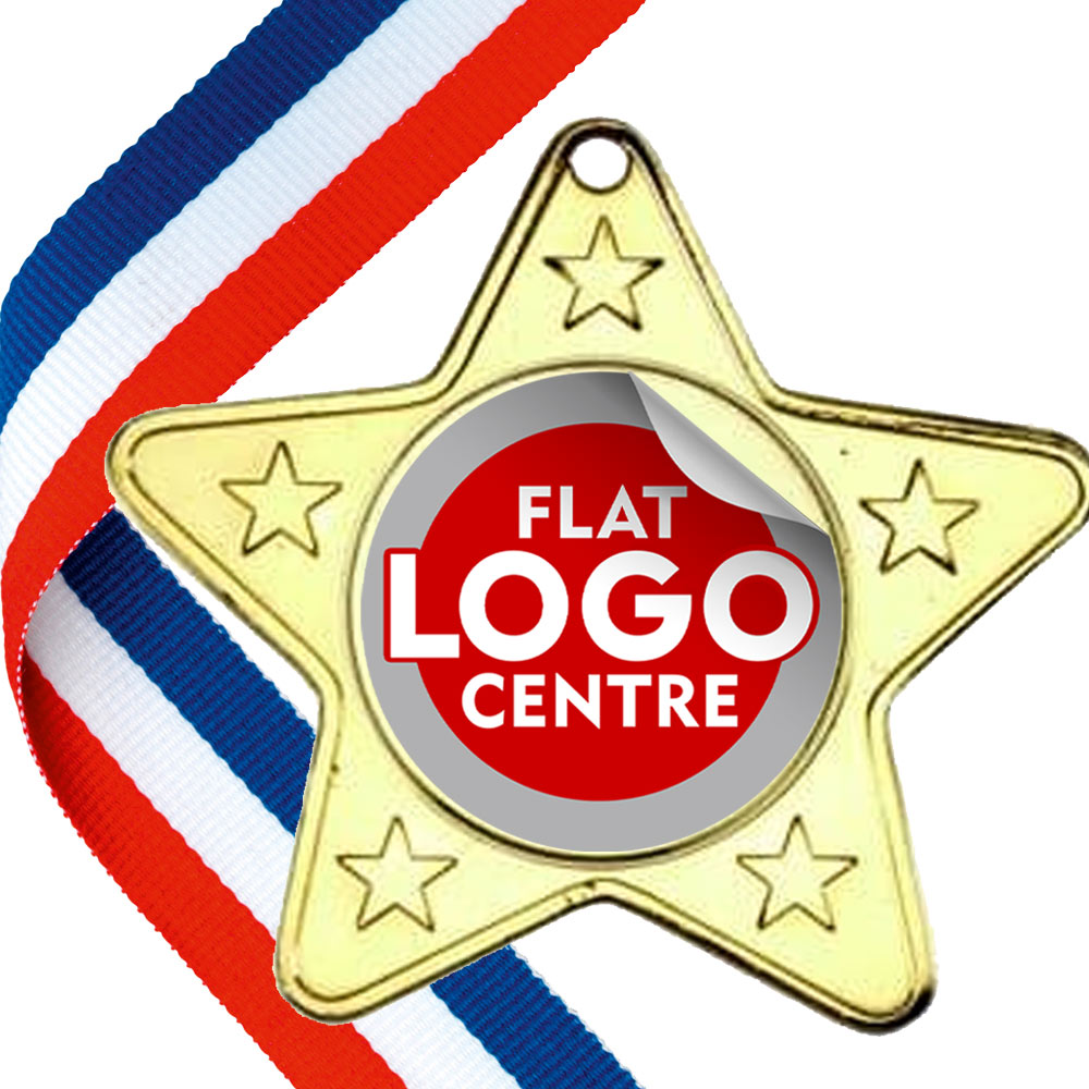 Star Shaped Medal with flat centre on a ribbon