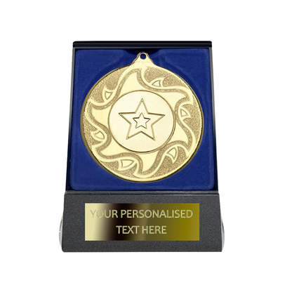 Multi-choice Medal in Blue Flipover Box with Engraved Metal Plate