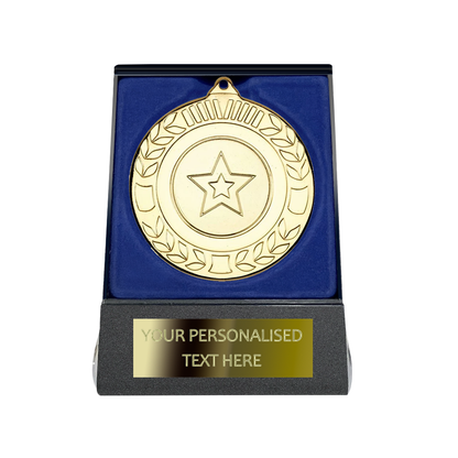 Multi-choice Medal in Blue Flipover Box with Engraved Metal Plate