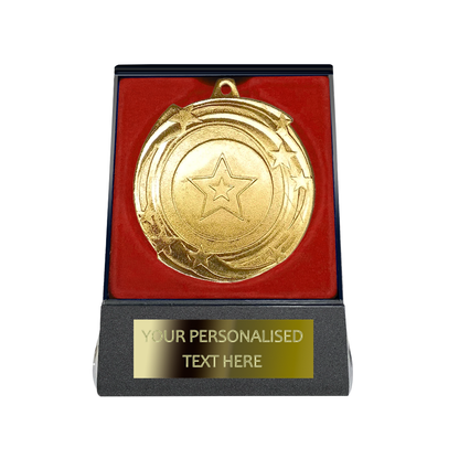 Multi-choice Medal in Red Flipover Box with Engraved Metal Plate