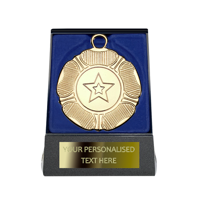 Multi-choice Medal in Blue Flipover Box with Engraved Metal Plate