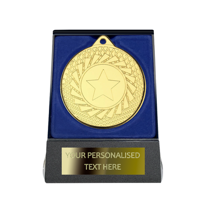 Multi-choice Medal in Blue Flipover Box with Engraved Metal Plate