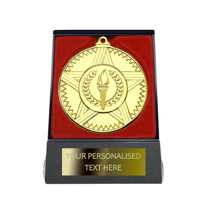 Multi-choice Medal in Red Flipover Box with Engraved Metal Plate