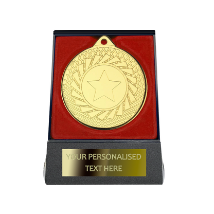 Multi-choice Medal in Red Flipover Box with Engraved Metal Plate