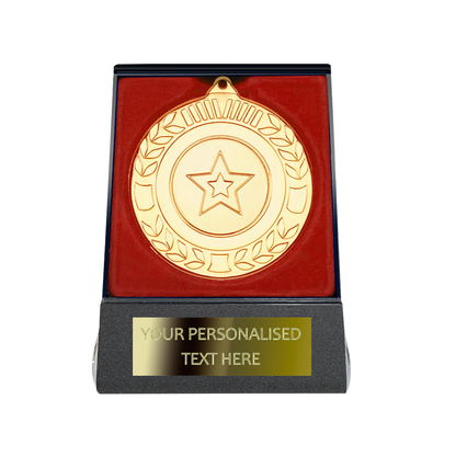 Multi-choice Medal in Red Flipover Box with Engraved Metal Plate