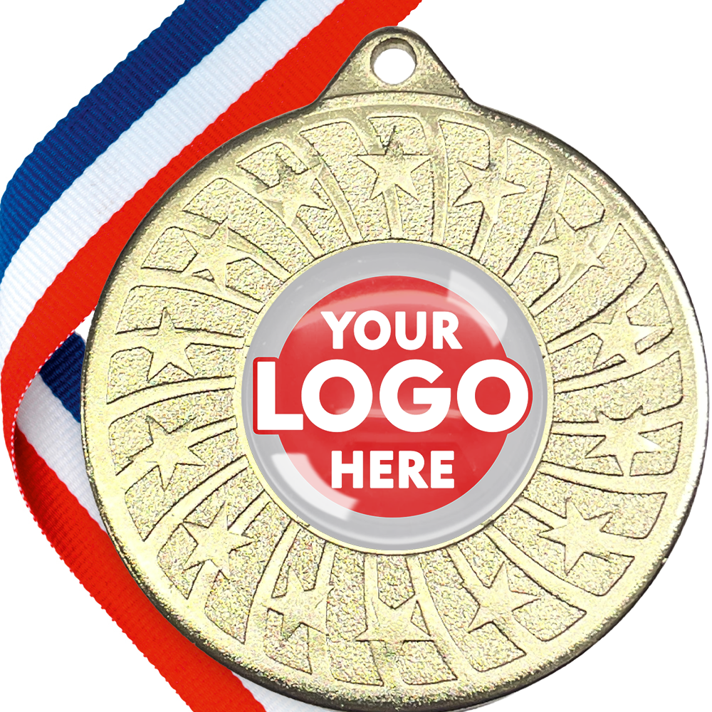 50mm Glossy Star Swirl  Medal on a Ribbon