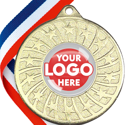 50mm Glossy Star Swirl  Medal on a Ribbon